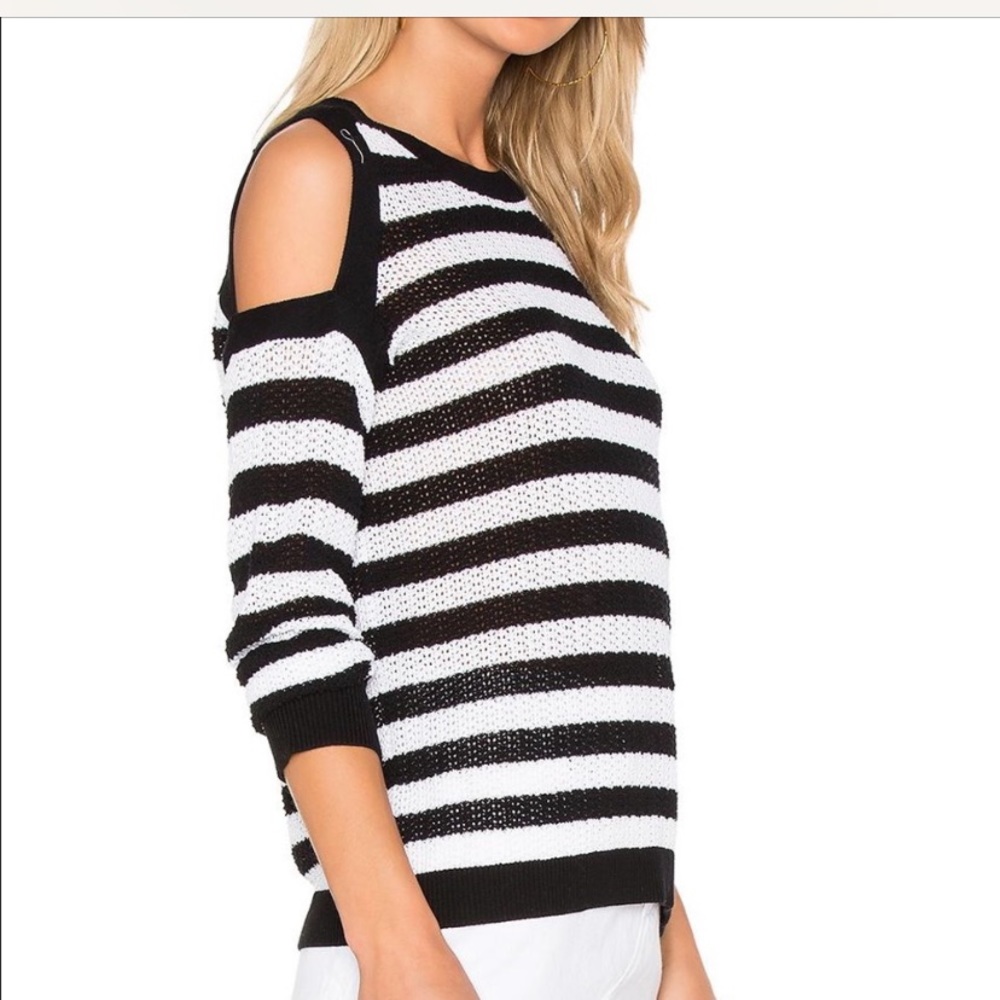 2/$40 Cold-Shoulder Black & White Striped Sweater